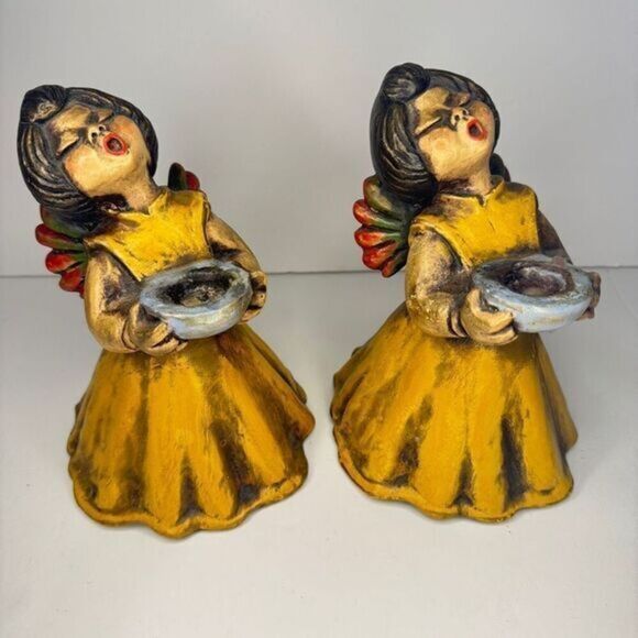 Vintage Italian‎ Angel Figurines by Thun Bozen Hand-Painted Candle Holders MCM - Picture 1 of 12